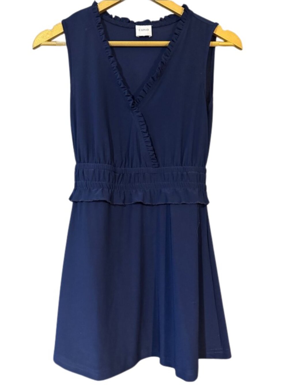 Cupio Navy Ruffle V-Neck Sleeveless Blouse Women’s Small Lightweight Top
